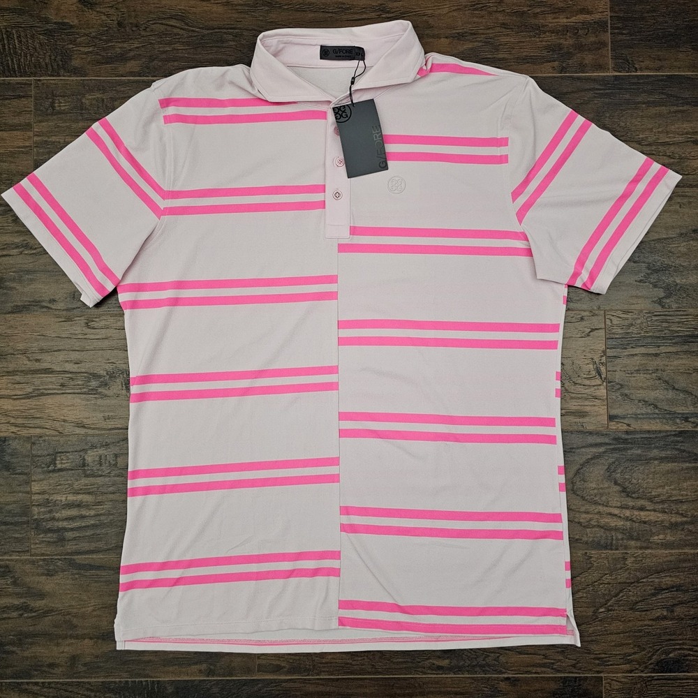 G/Fore Mens XXL Pink Stripe Golf Polo Shirt Offset Stripes Performance New